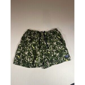 L.L.Bean Men’s Swim Trunks Size L Green Camo Leaf Print Mesh Lined Drawstring